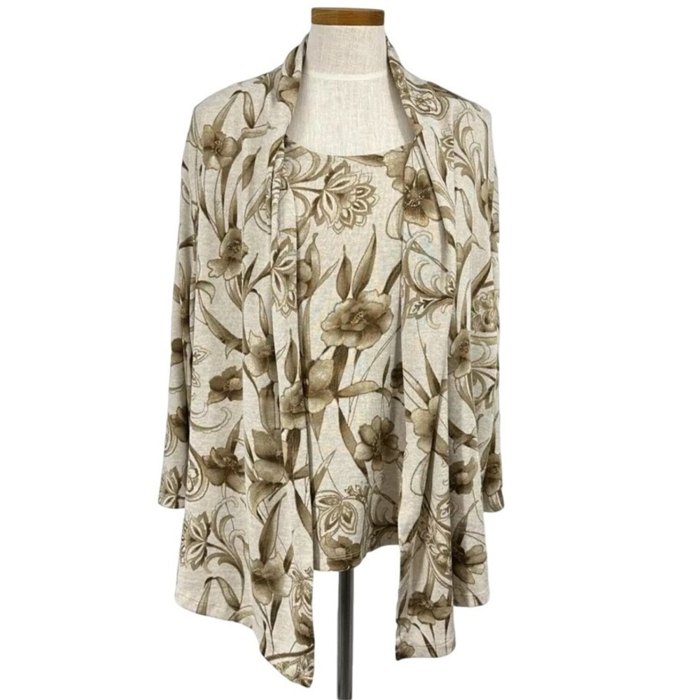 ALFRED DUNNER Jacket Tank Combo Open Front Women's Plus size 3x Floral Sweater